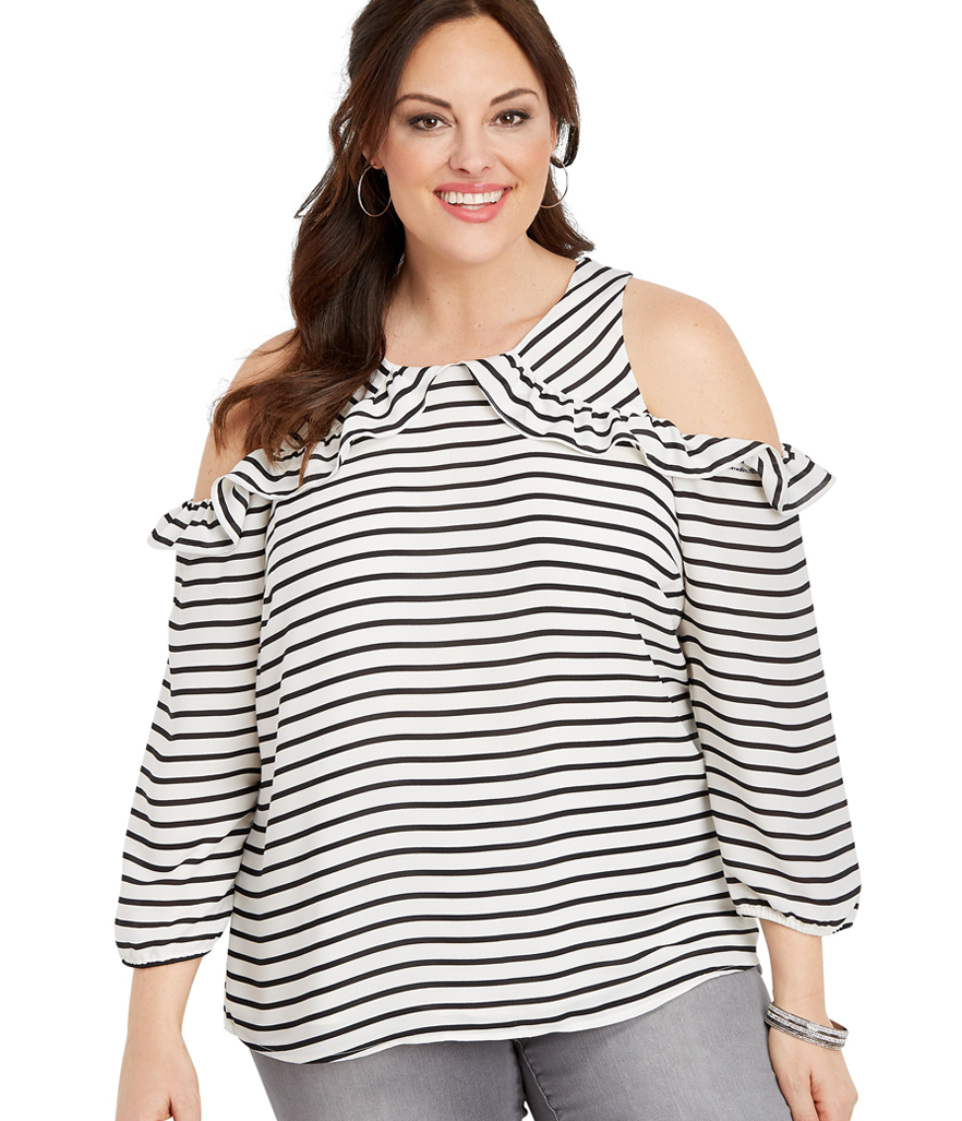 Maurices Ruffled Stripe Cold Shoulder Top (Photo: Walmart)