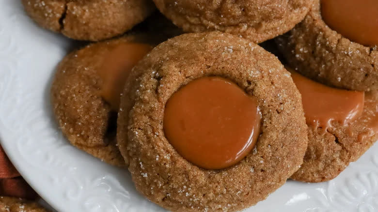 Salted caramel ginger thumbprint cookies