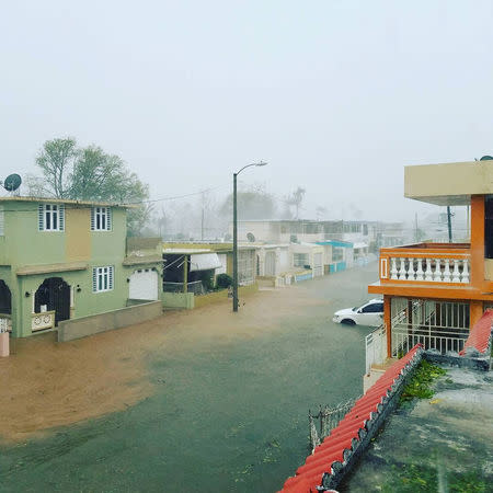 A flooded road is seen after Hurricane Maria hit Puerto Rico September 20, 2017, in this still image taken from social media. INSTAGRAM/highasyourdreams/via REUTERS