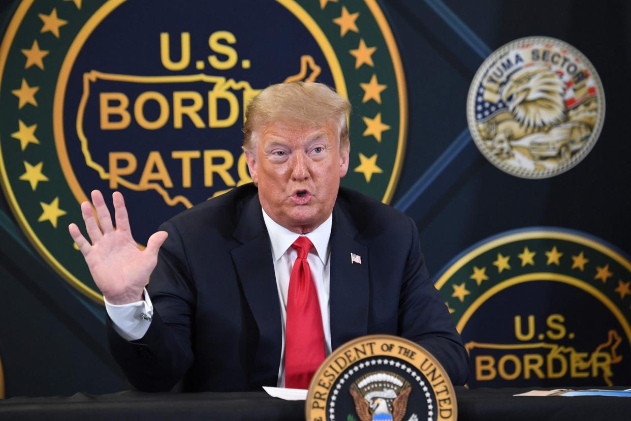 Donald Trump speaks at a US border patrol station in Arizona: AFP via Getty Images