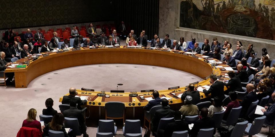 FILE PHOTO: The United Nations Security Council meets about the situation in Syria at United Nations Headquarters in the Manhattan borough of New York City, New York, U.S., February 28, 2020. REUTERS/Carlo Allegri/File Photo