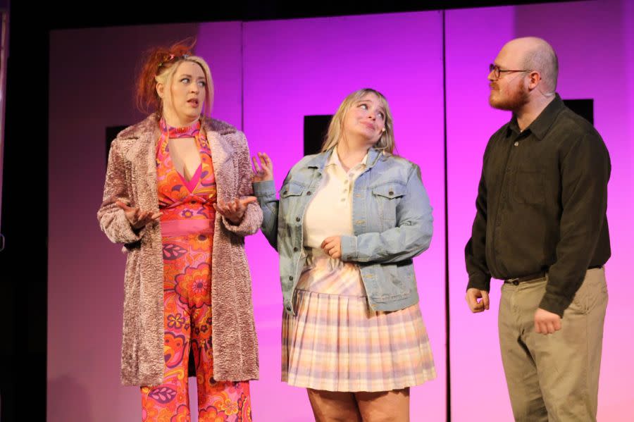 Sara Wegener, left, Liv Lyman, and Noah Hill in Spotlight’s “Legally Blonde.”