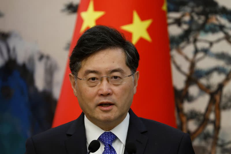 FILE PHOTO: Chinese Foreign Minister Qin Gang attends a press conference after talks with his Dutch counterpart Wopke Hoekstra in Beijing