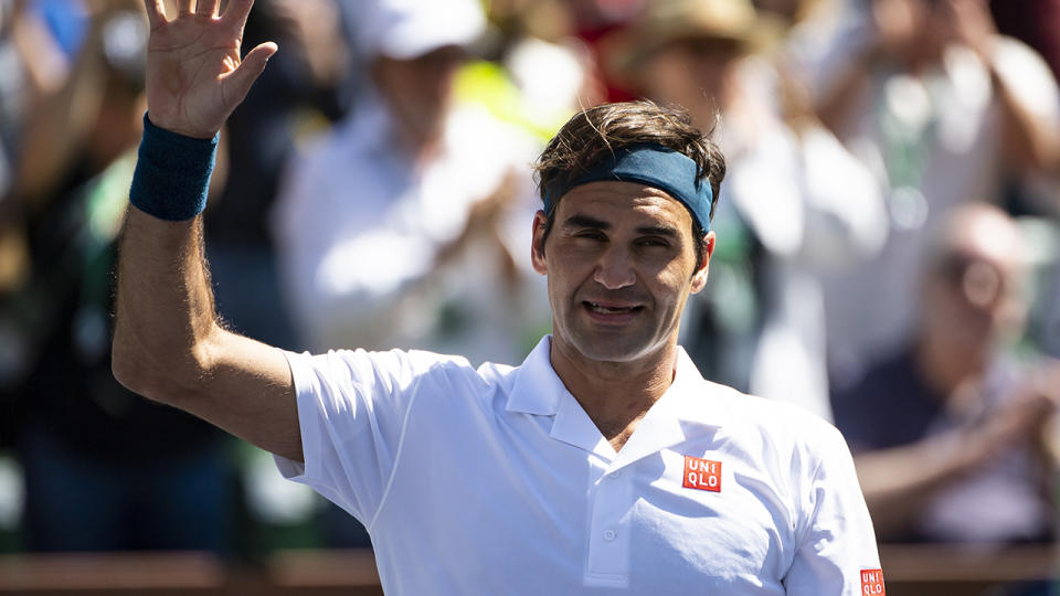 Roger Federer celebrates. (Photo by TPN/Getty Images)