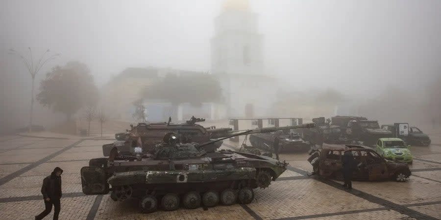 Destroyed Russian equipment on Mykhailivska Square in Kyiv