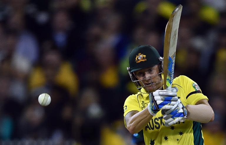 Australian batsman Michael Clarke plays a shot during the 2015 Cricket World Cup final between Australia and New Zealand in Melbourne on March 29, 2015