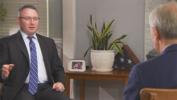 Retired Lt. Col. Alexander Vindman talks with CBS News national security correspondent David Martin. / Credit: CBS News