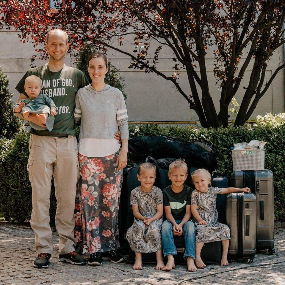 Daniel Beiler with his wife and four children in Dnipro, Ukraine.