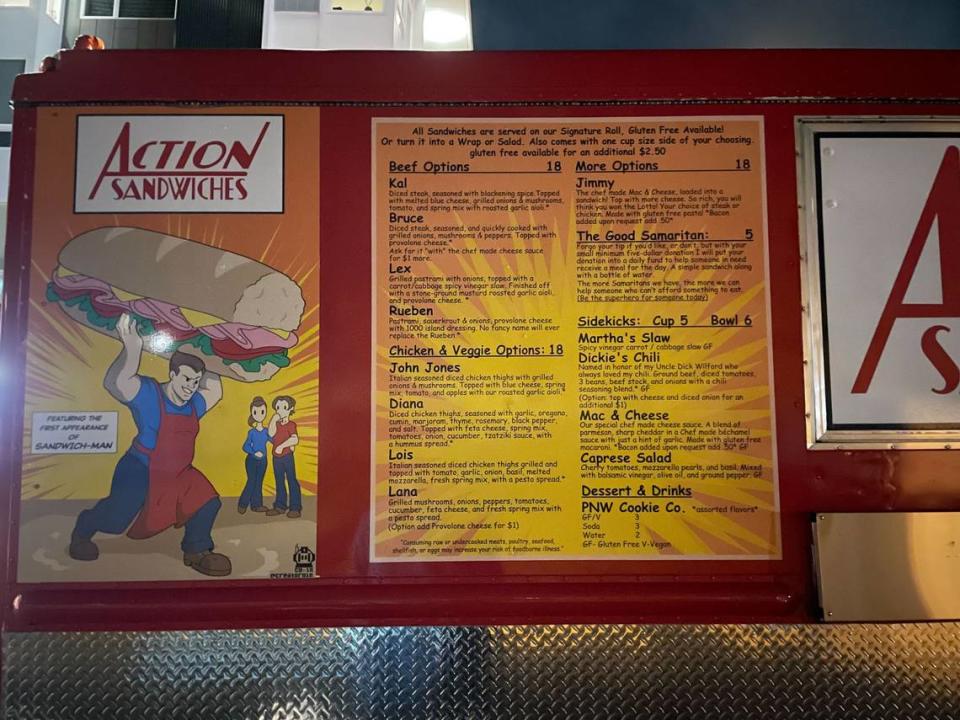 The menu at Action Sandwiches.