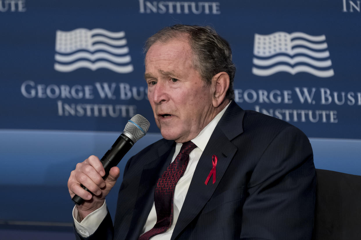 Former President George W. Bush speaks during an event to mark the 20th anniversary year of the President's Emergency Plan for AIDS Relief (PEPFAR) at the U.S. Institute of Peace in Washington, Friday, Feb. 24, 2023. (AP Photo/J. Scott Applewhite)