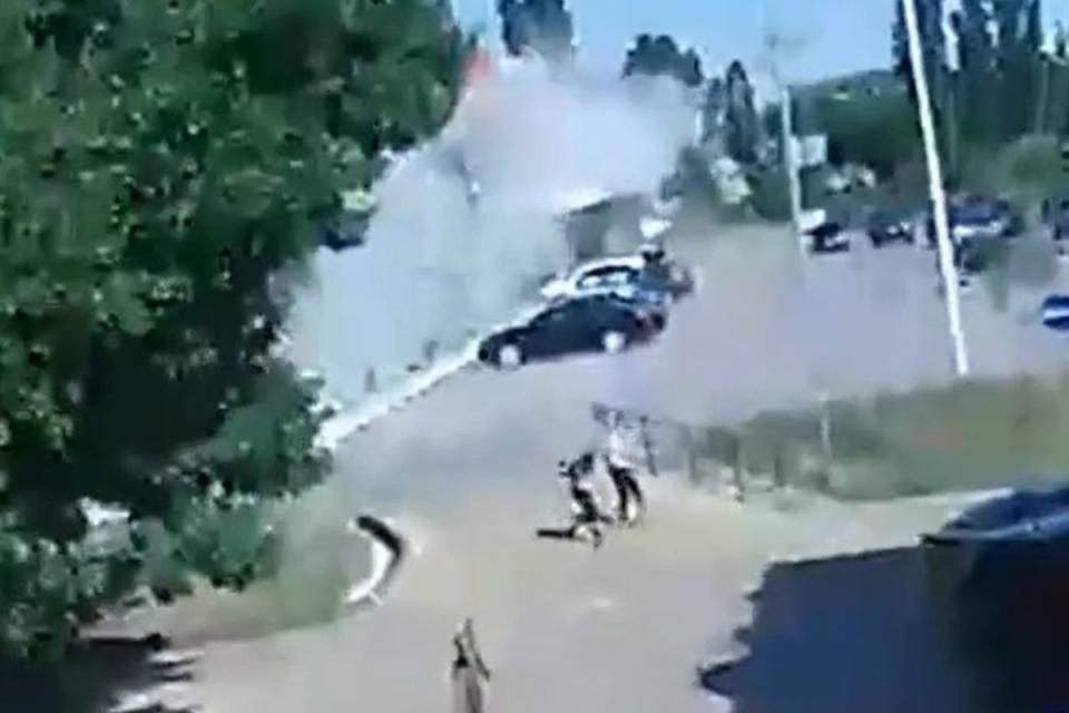 Shoppers can been seen running for their lives after the explosion (Ukraine security service)