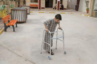 A boy uses crutches to walk during his rehabilitation in a hospital south of Mosul, Iraq, April 11, 2017. Picture taken April 11, 2017. REUTERS/Marko Djurica