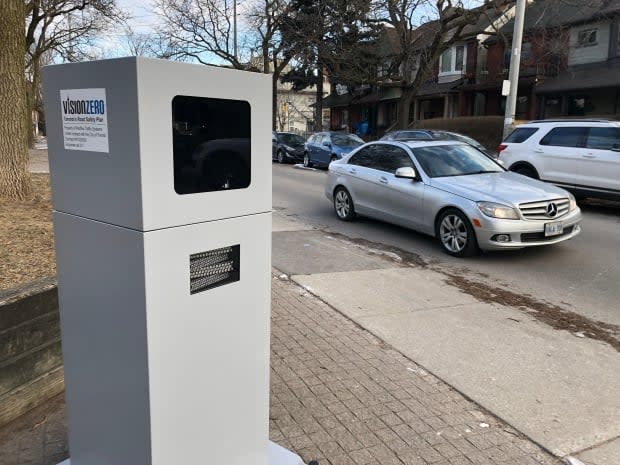 The city moved the automated speed cameras to new locations at the beginning of June. Signs have been placed at the new locations to notify drivers that the devices are nearby. (John Rieti/CBC - image credit)