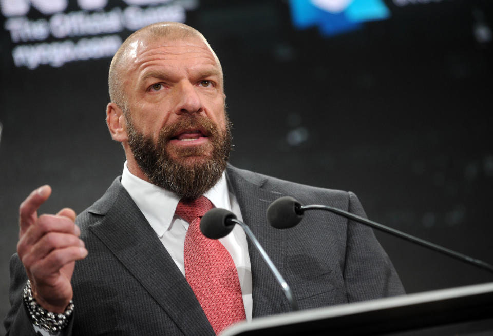 Photo by: Dennis Van Tine/STAR MAX/IPx 2018 3/16/18 Paul 'Triple H' Levesque at a News conference to officially announce that WWE’s pop culture extravaganza, WrestleMania, will be returning to MetLife Stadium in April of 2019.