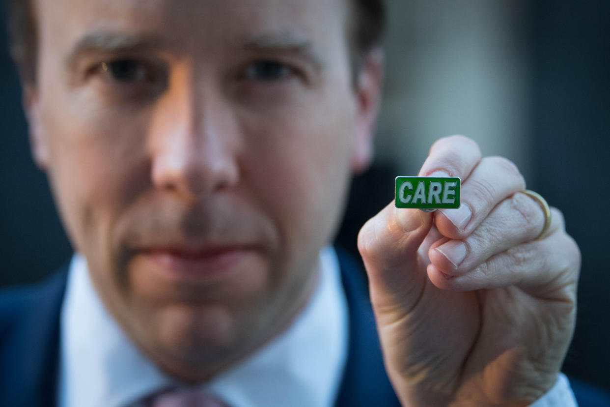 Health Secretary Matt Hancock has come under fire for a new 'badge of honour' for social care workers so they can get the same public recognition as NHS staff. (Picture: PA)