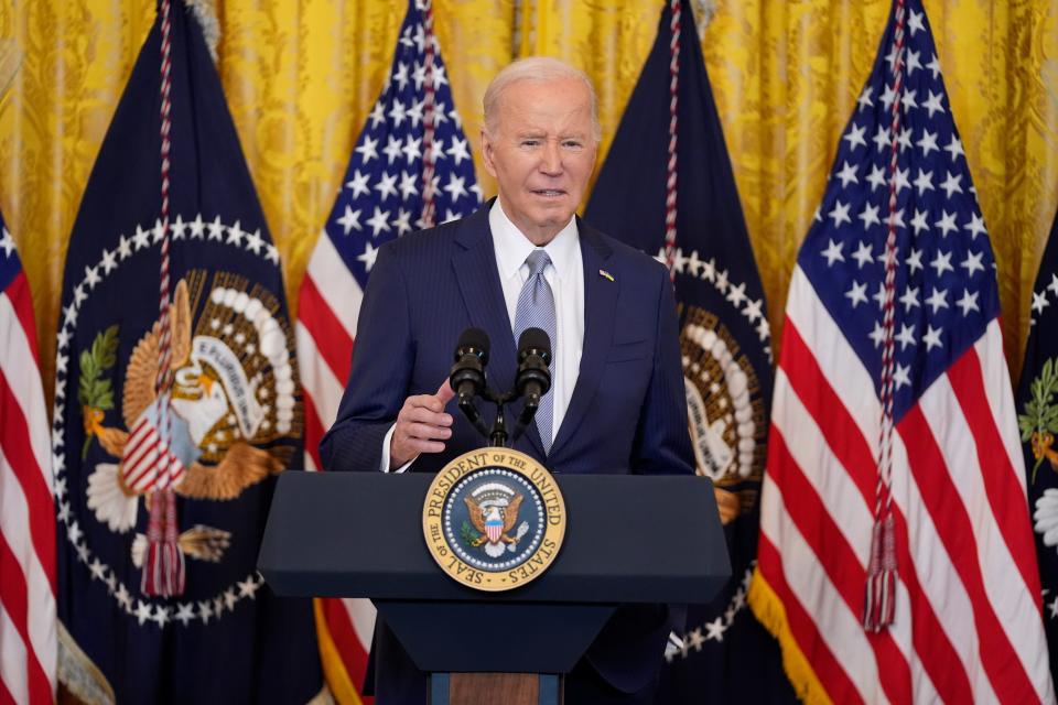 President Joe Biden speaks to the National Governors Association during an event in the East Room of the White House, Friday, Feb. 23, 2024, in Washington.