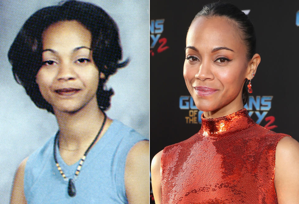 <p>The future Gamora, Zoe Saldana, had her pursed-lip smile down pat in her 1997 senior year photo from Newtown High School in Elmhurst, N.Y. (Photo: Seth Poppel/Yearbook Library/Getty Images) </p>