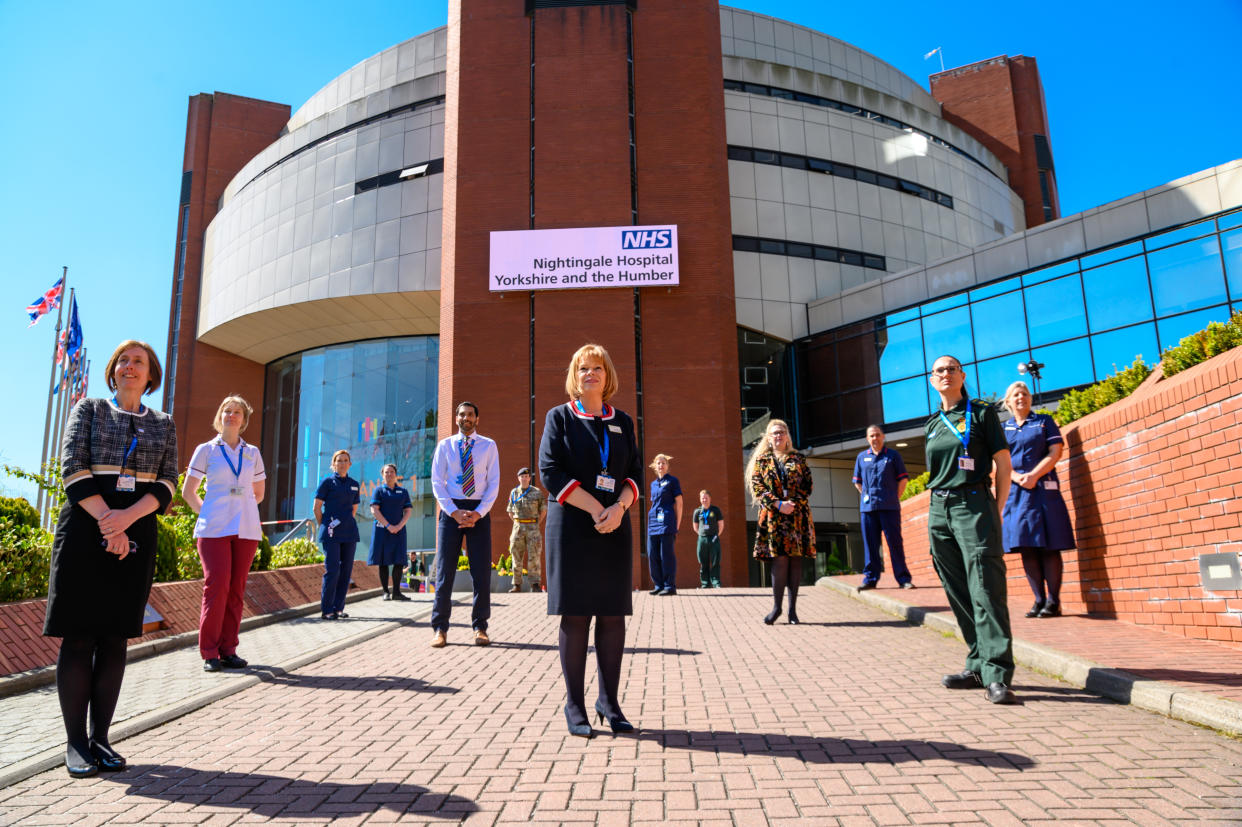 Staff recruited to run the new NHS Nightingale Hospital Yorkshire and Humber in Harrogate. (PA)