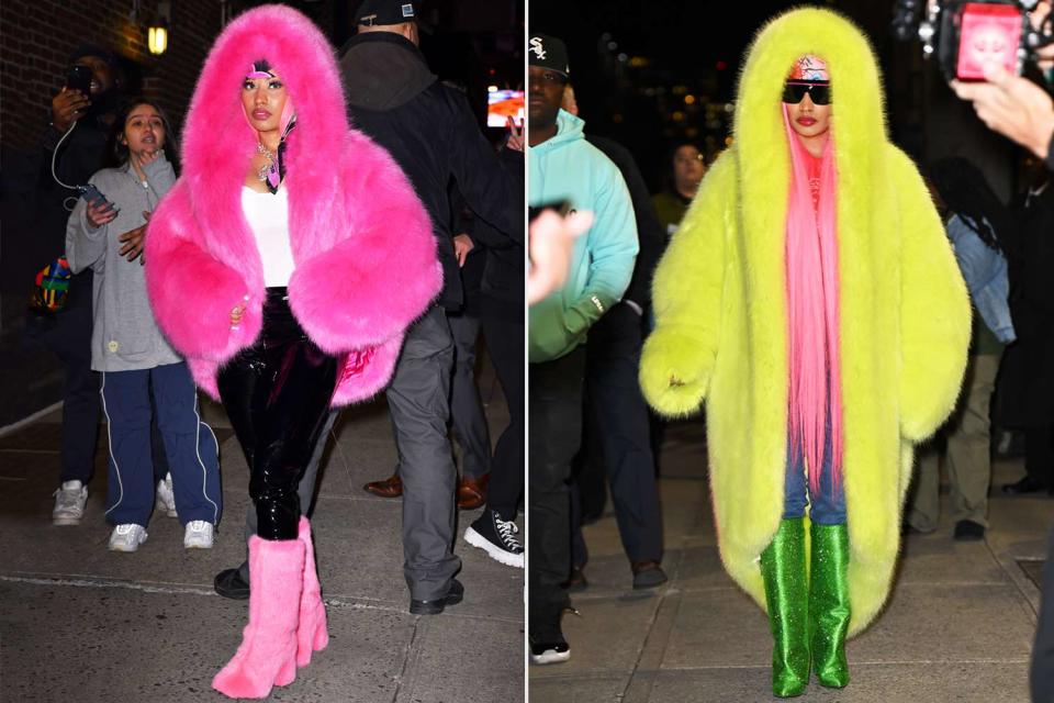 <p>James Devaney/GC Images (2)</p> Nicki Minaj wears two bold looks while in New York City