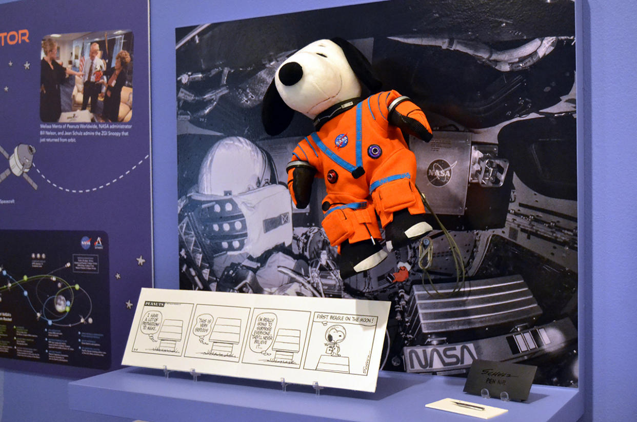  Snoopy, the zero-gravity indicator that flew to the moon on NASA's Artemis I mission, makes its public debut alongside other flown-in-space "Peanuts" artifacts in "Snoopy in Orbit," a new exhibit now open at the Charles M. Schulz Museum in Santa Rosa, California.  