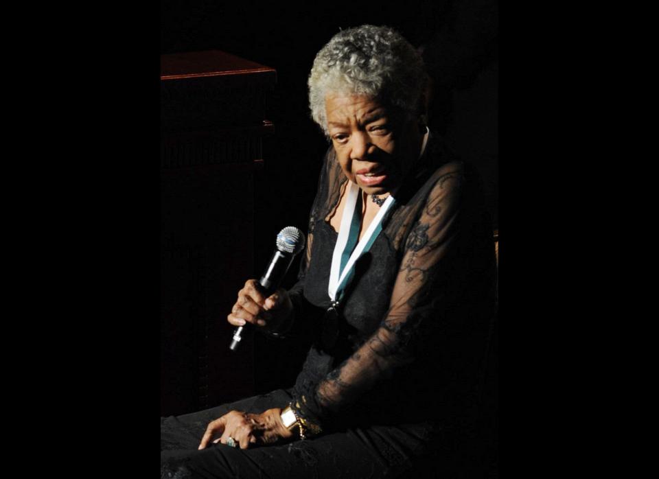 Dr. Maya Angelou, recipient of the 2009 Buoniconti Fund Humanitarian Award, speaks onstage at the 24th Annual Great Sports Legends Dinner in New York.