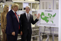 President Donald Trump tours an Apple manufacturing plant, Wednesday, Nov. 20, 2019, in Austin with Apple CEO Tim Cook, left, and Ivanka Trump, the daughter and adviser of President Donald Trump. (AP Photo/ Evan Vucci)