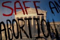The US Supreme Court, seen through a banner advocating abortion rights (AFP/Stefani Reynolds)
