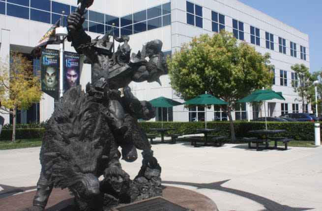 A Warcraft statue at Blizzard's headquarters in Irvine, Calif.