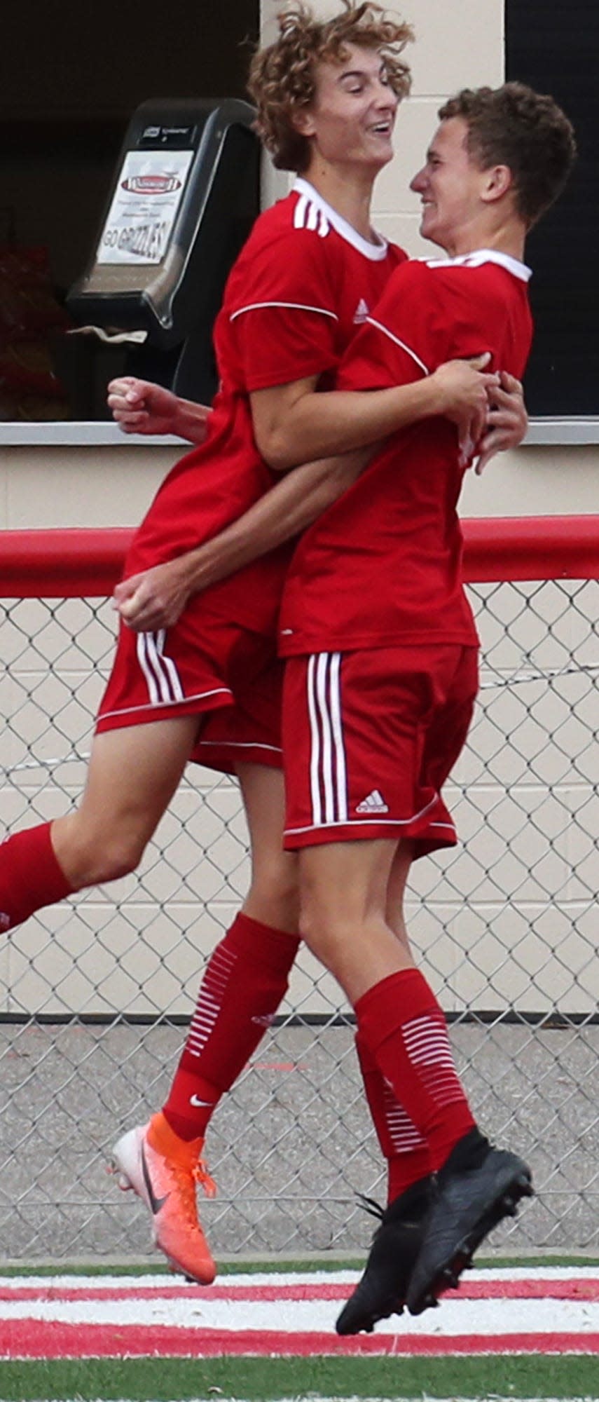 Wadsworth's Jackson Herbert, left, celebrates has been a lifelong fan of Akron men's soccer. In the fall of 2023, he'll serve as a player after committing to the Zips.
