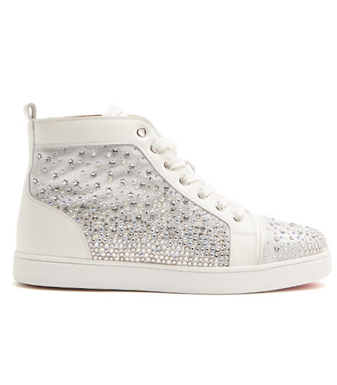 <p><strong>Christian Louboutin</strong> shoe, $1,995, matchesfashion.com</p><p><a rel="nofollow noopener" href="https://www.matchesfashion.com/us/products/Christian-Louboutin-Galaxtidonna-crystal-embellished-leather-trainers-1158090" target="_blank" data-ylk="slk:BUY NOW;elm:context_link;itc:0;sec:content-canvas" class="link ">BUY NOW</a></p>