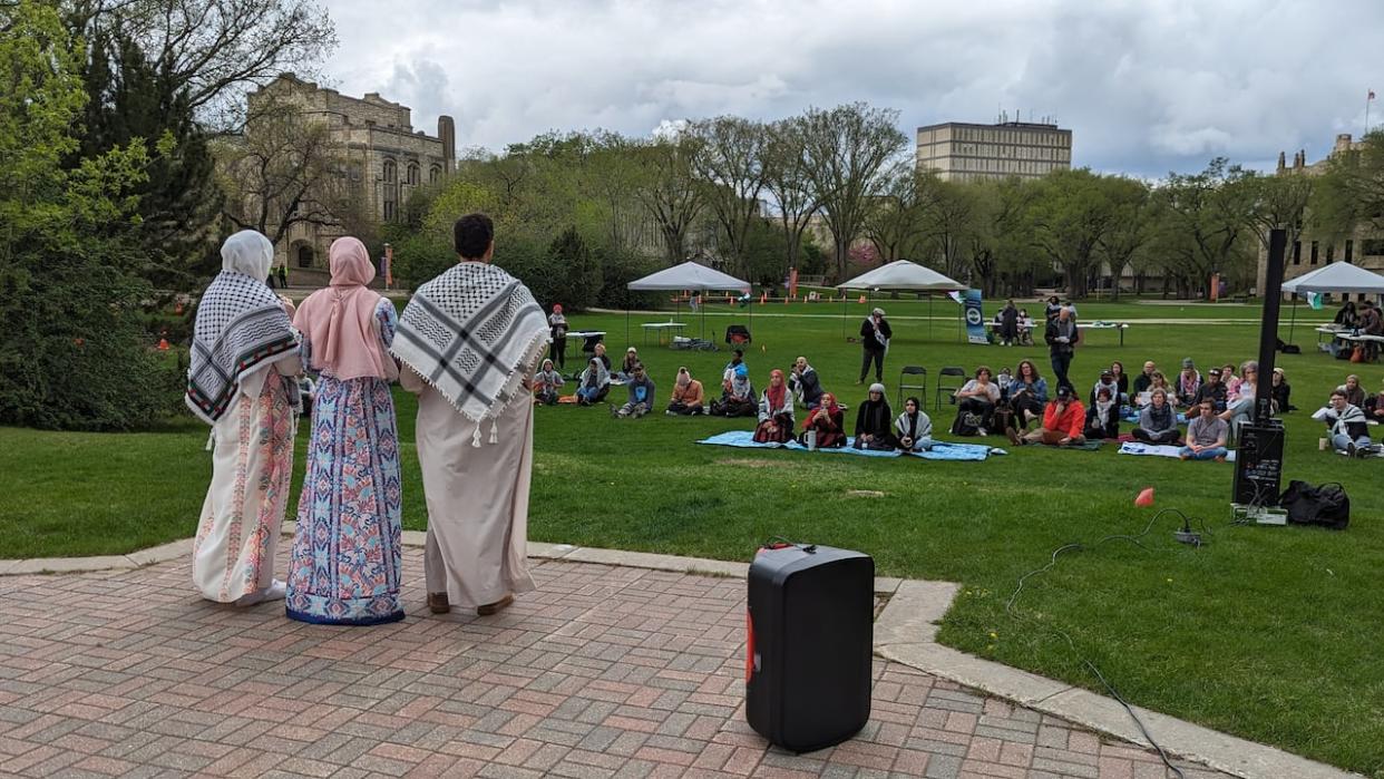 University of Saskatchewan students and faculty joined the campus Palestinian solidarity movement with an all-day sit-in event on May 17, 2024. (Dayne Patterson/CBC - image credit)