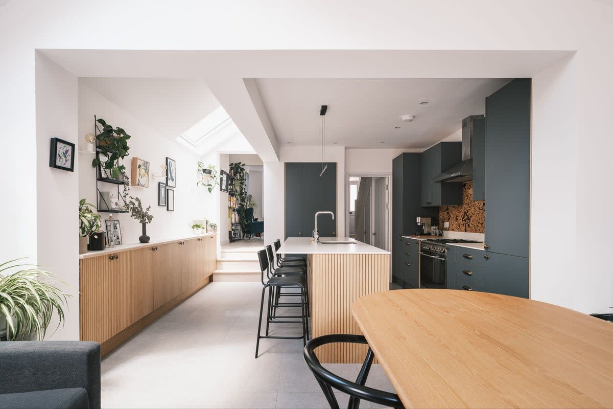 A Husk kitchen in Tooting featuring Ikea units with FSC certified oak fronts (Studio Werc / HUSK)