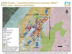 Initial Mineral Resource Estimate for near-surface gold mineralization at the Monarch Gold Zone, see news release dated January 24, 2023