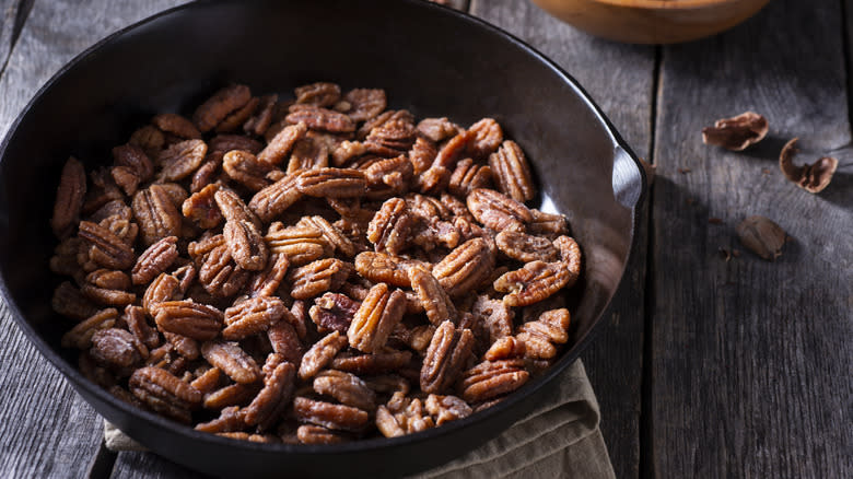 Pecans in a cast iron skillet