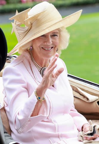 <p>Chris Jackson/Getty Images</p> Queen Camilla arrives at Royal Ascot