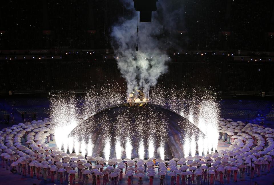 View of performers during the Opening Ceremony for the 2012 Paralympics in London, Wednesday Aug. 29, 2012. (AP Photo/Lefteris Pitarakis)