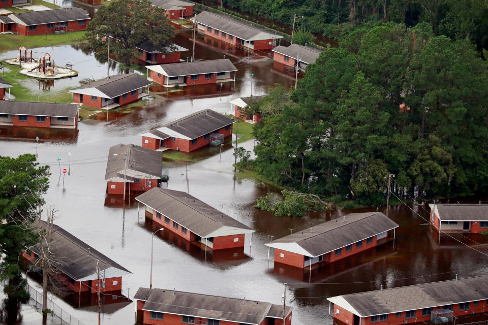 Houses sit in floodwater caused by Hurricane Florence in Lumberton, North Carolina.