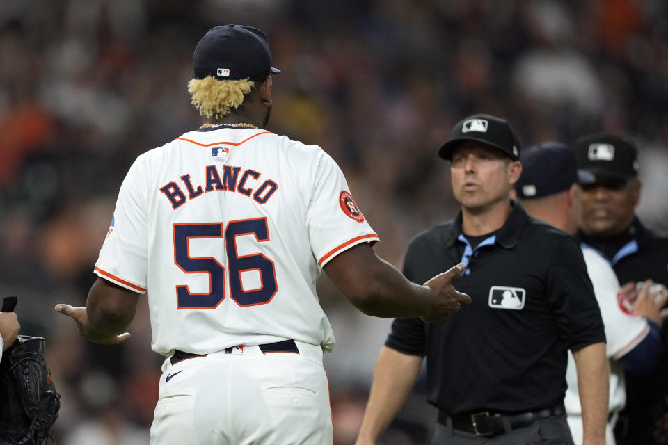 Ronel Blanco, who threw a no-hitter earlier this year, is facing a 10-game suspension. (AP/David J. Phillip)