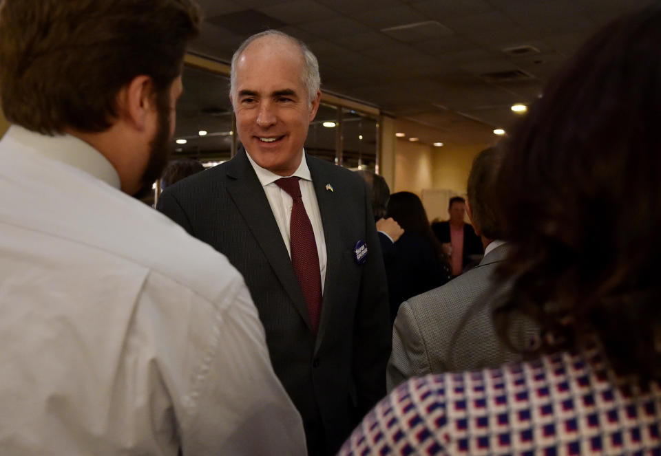 Senator Bob Casey Jr. is greeted at a rally in Wilkes-Barre, Pennsylvania, on Oct. 9, 2022. / Credit: Aimee Dilger/SOPA Images/LightRocket via Getty Images