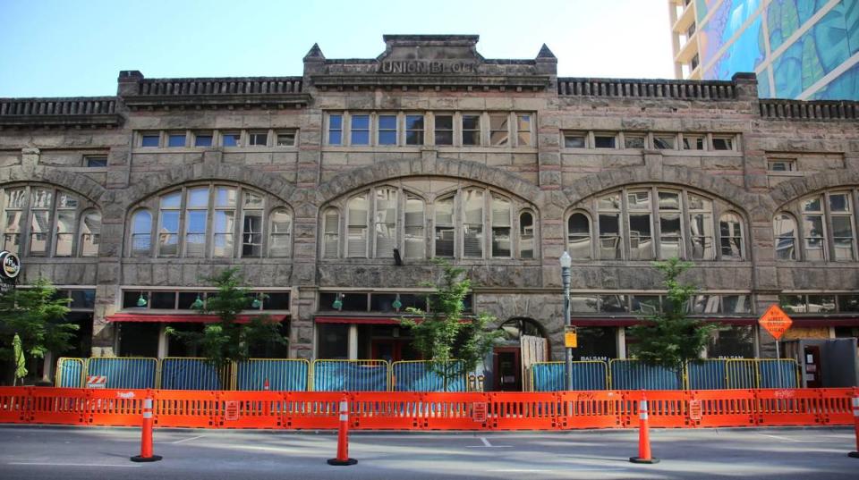 The front of the historic Union Block building in downtown Boise on June 11, 2024.