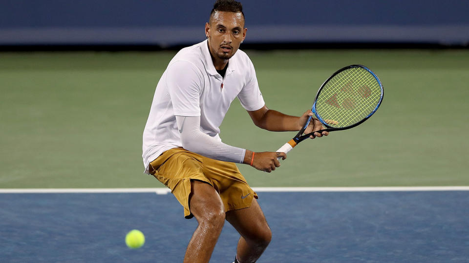 Nick Kyrgios in action at the Cincinnati Masters against Karen Khachanov. (Photo by Matthew Stockman/Getty Images)