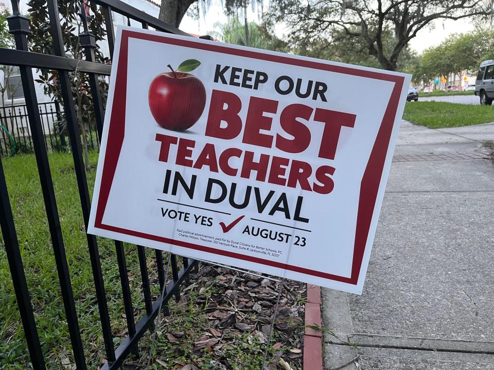 A yard sign in support of the Duval Schools property tax referendum in front of a San Marco home.