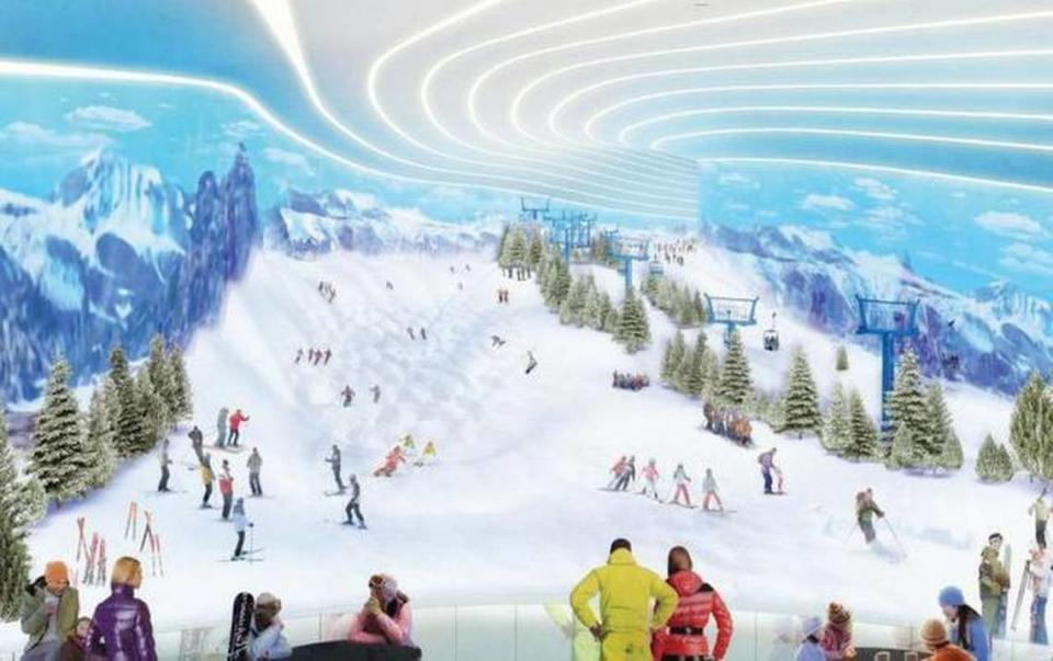 An artist’s rendering of a ski slope planned for a corner American Dream Miami, a 175-acre entertainment and retail complex planned for Northwest Miami-Dade County. Proposed by the company behind Minnesota’s Mall of America, it’s described as big enough to qualify as the largest mall in the United States. Triple Five