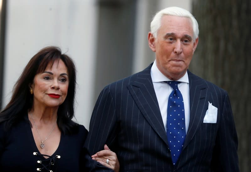 Roger Stone, former campaign adviser to U.S. President Donald Trump, arrives with his wife Nydia for the continuation of his criminal trial on charges of lying to Congress, obstructing justice and witness tampering at U.S. District Court