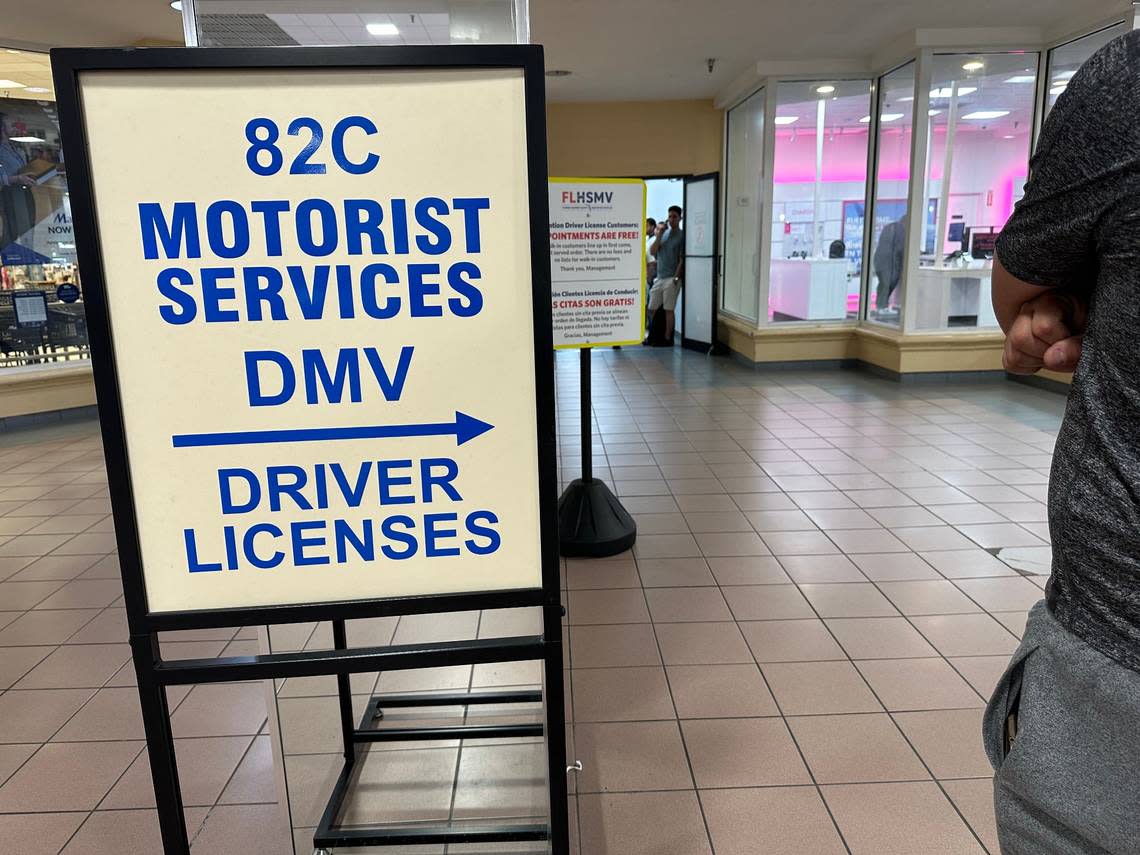 A DMV drivers license outlet inside Midway Crossings mall draws a line of motorists applying for or renewing licenses on May 30, 2024.