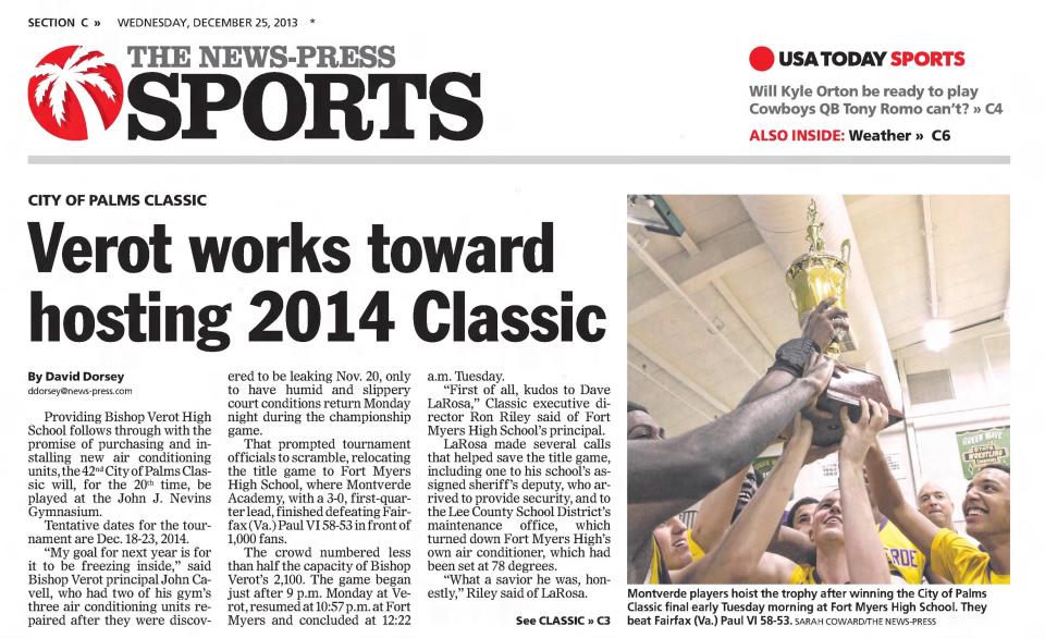 The News-Press cover for the 2013 City of Palms Classic.