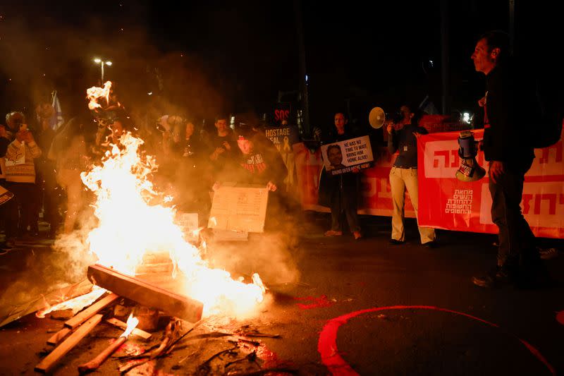 Protest calling for the release of hostages kidnapped in the deadly October 7 attack on Israel by Hamas, in Tel Aviv