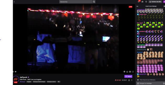 Une capture d'écran Twitch du concert de Daft Punk en 1997 à Los Angeles. (Photo: daftpunk Twitch)