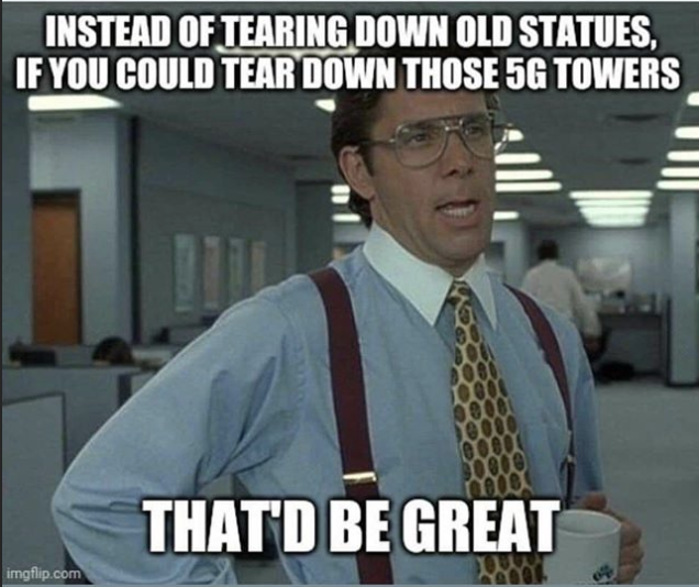 Pete shared a meme suggesting people tear down 5G towers instead of statues of people who were involved with slavery and other racist behaviours. Photo: Instagram/Pete Evans