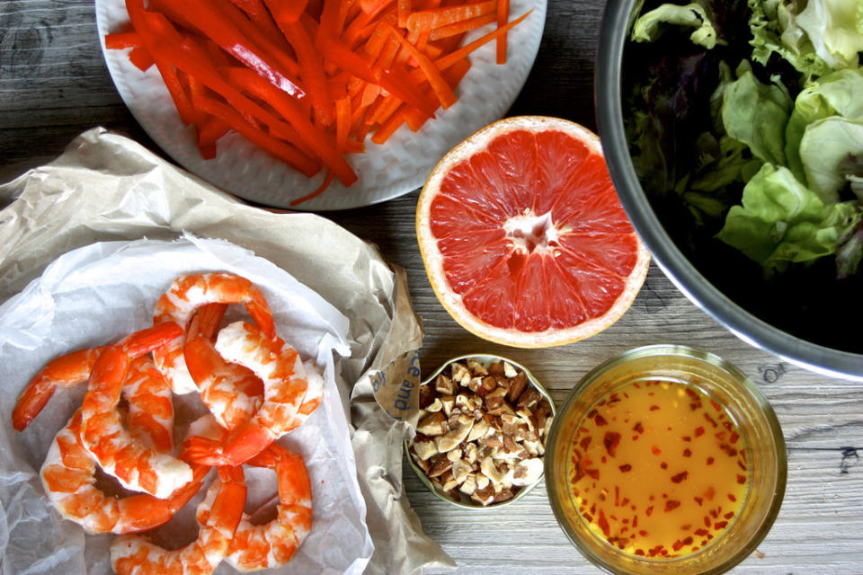 Salad food porn. Recipe: Ruby Red Grapefruit and Shrimp Salad